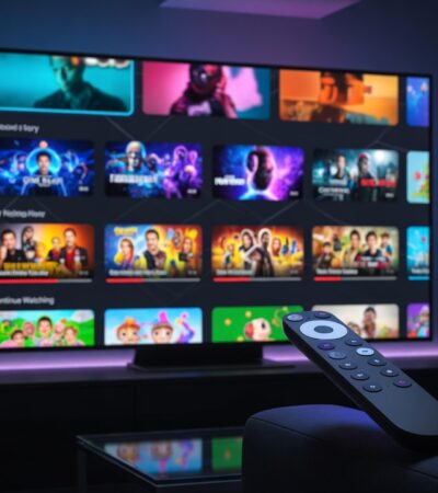 Setting up IPTV on Google TV with a content grid and voice remote