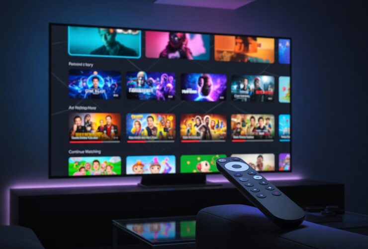 Setting up IPTV on Google TV with a content grid and voice remote